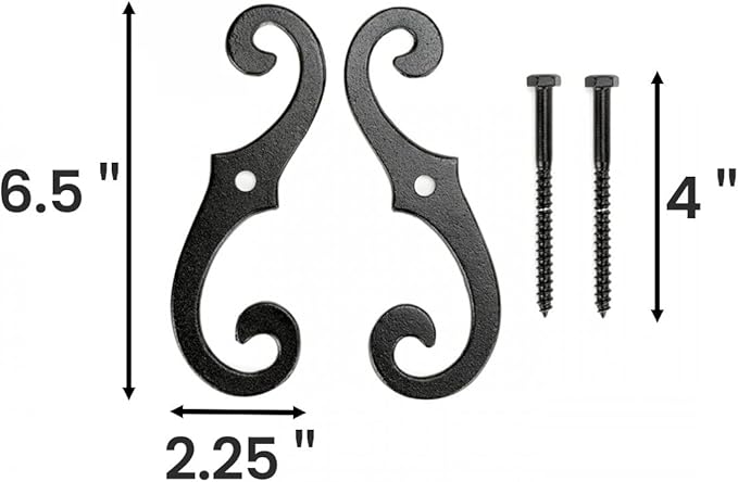 Renovators Supply Manufacturing Black Shutter Dogs 6.5" S Shaped Cast Aluminum Shutter Dogs With Mounting Hardware Pack Of 20