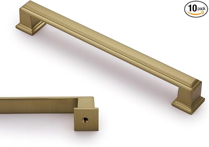 10 Pack 6.3 Inch(160mm) Hole Center Brushed Champagne Bronze Modern Cabinet Pulls Kitchen Cabinet Handles Kitchen Cabinet Hardware Timeless Drawer Pulls for Dresser Wardrobe, Champagne(6.3x10)