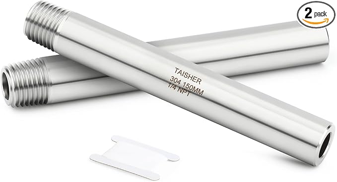 TAISHER 2PCS 304 Stainless Steel Pipe Fittings, 1/4" NPT Male Threaded, 6" Length Weld Nipple Cast Pipe