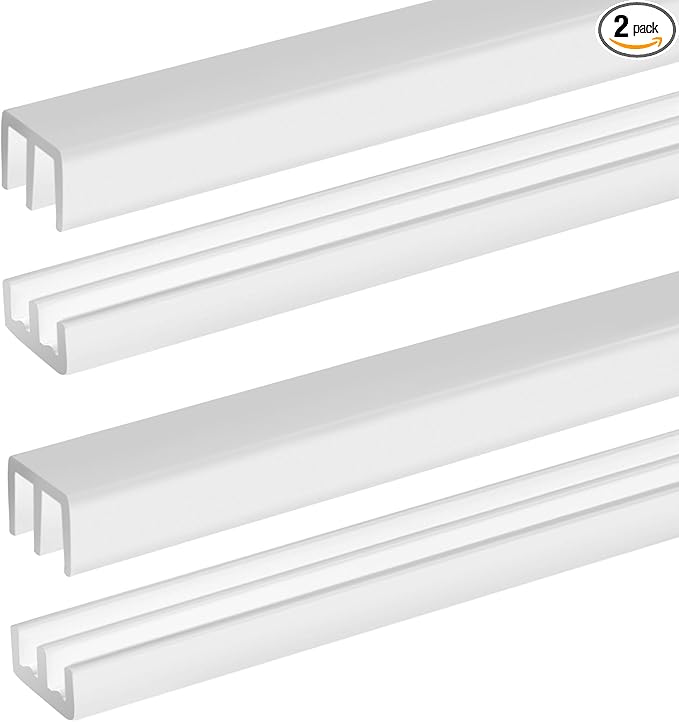 Landical 2 Sets Plastic Sliding Door Track Set for 1/4" Thick Panels Glass Cabinet Door Hardware System Window Sliding Track Easy Quick Installation(4ft,White)