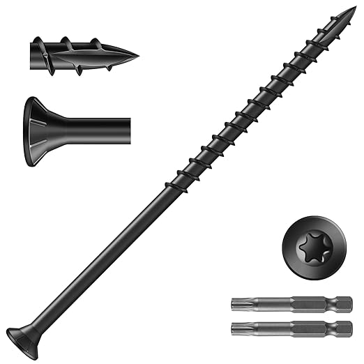 #10 x 4 Inch Deck Screws (408Pcs) 8lb. Exterior Wood Screws. Carbon Steel, Black, Flat Head, Rust Resistant epoxy Coated, with T25 Star Bit