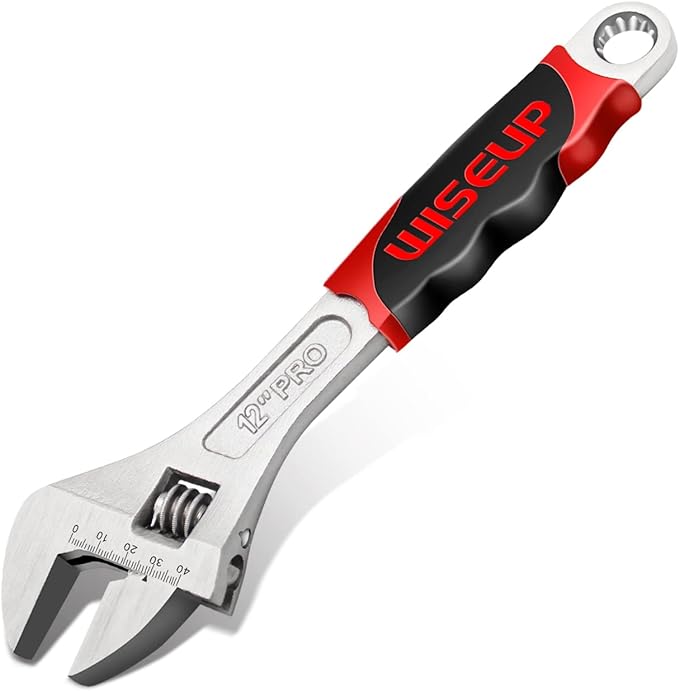 WISEUP Professional Adjustable Wrench 12 Inch Cr-V Forged Industrial Grade Hand Tools Wrench Set With Anti-Slip Grip Large Adjustable Wrenches