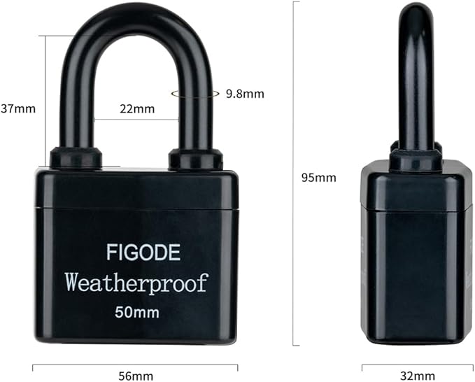 FIGODE® Outdoor Waterproof Padlock, Large Heavy Duty Sturdy Covered Laminated Steel Keyed Lock, 2.2 in. Wide