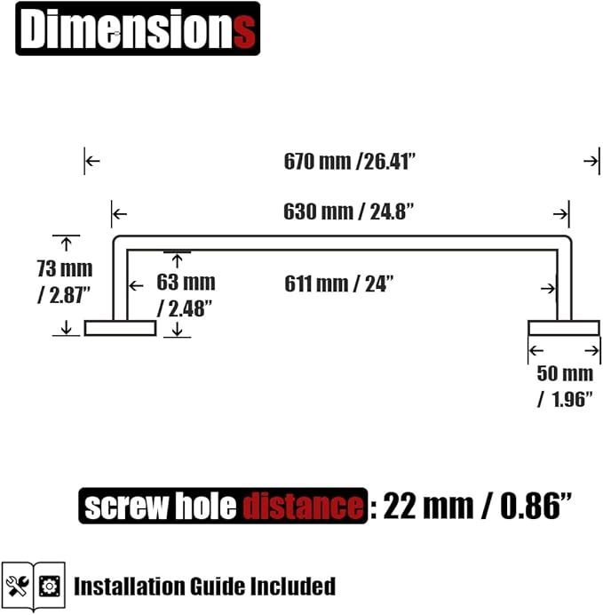 JQK Black Towel Bar, Rounded Edges 26.41 Inch Towel Rack, 304 Stainless Steel Bathroom Wall Mount, Useable Length 24 Inch, TB250L24-PB