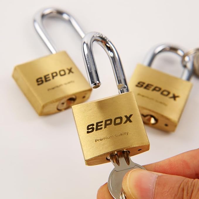 SEPOX® 4 Pcs 30mm Solid Brass Padlock with Same 4 Keys, Heavy Duty & Compact Body 30mm 1-3/16", Small Lock & Key with Big Handle, Keyed Alike for gate, Gym Locker, Hasp, Tool Box