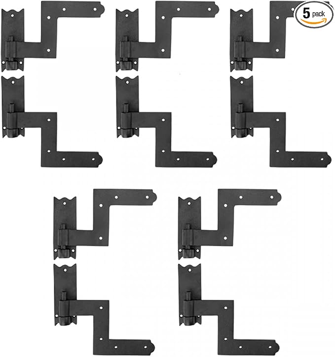 Renovators Supply Manufacturing - Heavy-Duty Black Wrought Iron Shutter Lift Off Pintle Hinges Colonial Pin Reversible for Doors, Window and Shutters with Hardware 6 1/2 Inches, Pack of 5 Pairs