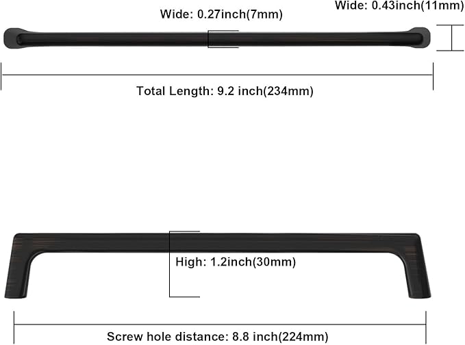 10 Pack Oil Rubbed Bronze Cabinet Pulls - 8.8 Inch Cabinet Handles - Bronze Kitchen Pulls & Drawer Handles