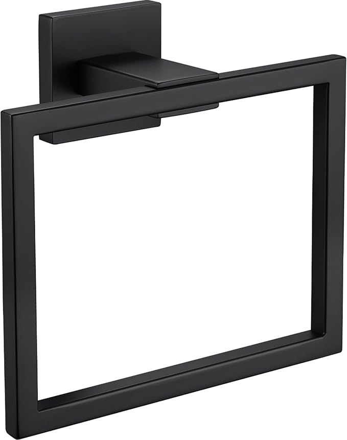 LANC Hand Towel Holder for Bathroom Wall Mount Matte Black Square Hand Towel Rings for Bathroom Hardware Accessories Kitchen Toilet SUS 304 Stainless Steel Shower Towel Hanger Racks, A8896MB