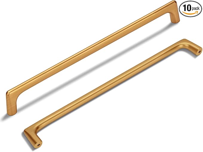 10 Pack 10 Inch(254mm) Hole Center Modern Brushed Champagne Bronze Cabinet Pull Handle Timeless Vanity Drawer Pull Handle Classic Cabinet Hardware for Kitchen Bathroom, Champagne(10x10)