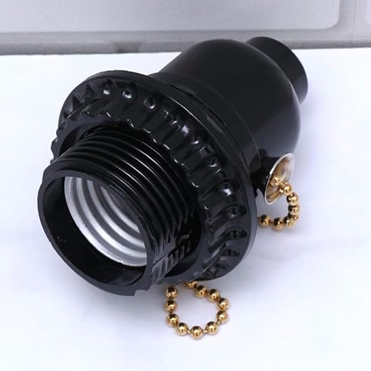 6 Pack Lamp Socket Replacement, Phenolic Medium Base Light Socket, E26 Screw Bulbs Edison Retro Pendant Lamp Holder, Lampshade Ring, 1/8 IP Thread Cap (Lamp Socket Pull Chain)