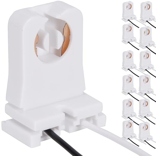 12-Pack JACKYLED Non-Shunted Turn-Type T8 Lamp Holder UL Socket Tombstone with 10 inches Wires Attached for LED Fluorescent Tube Replacements