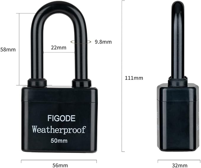 FIGODE® Outdoor Waterproof Padlocks, Covered Heavy Duty Laminated Steel Locks, Large Sturdy Locks, 2.2 in. Wide, 8 Locks Same Key, Long Padlocks