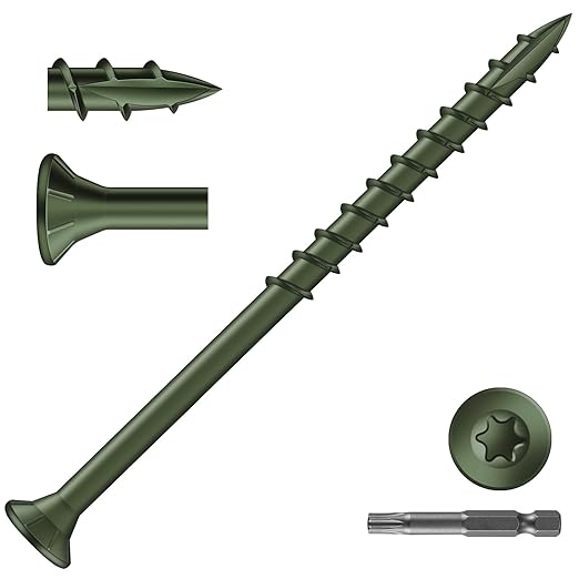 #9 x 3 Inch Deck Screws (69Pcs) 1lb. Exterior Wood Screws. Carbon Steel, Green, Flat Head, Rust Resistant epoxy Coated, with T25 Star Bit
