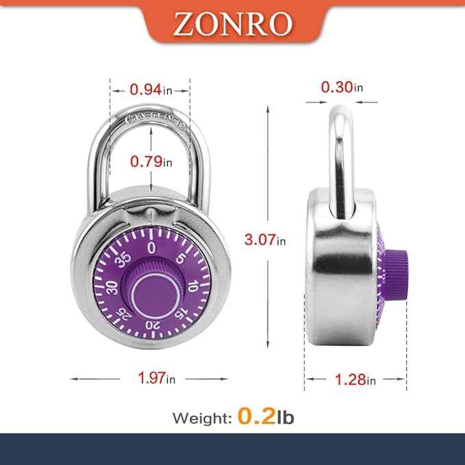 ZonRo Locks Combination Padlock, Fixed Dial Combination Padlock 12 Pack,3 Digit Code Standard Dial Combination, 2 in Wide. 3 in Height,Purple Turntable, Lock for Gym & Locker, School, Toolbox