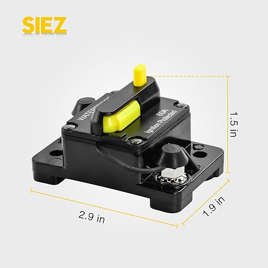 60 Amp Circuit Breaker, Huazu Inline Fuse Inverter with Manual Reset for Car Audio RV ATV Marine Boat Truck Trolling Motors 12V- 48V DC Water Proof (Surface Mount-60A)