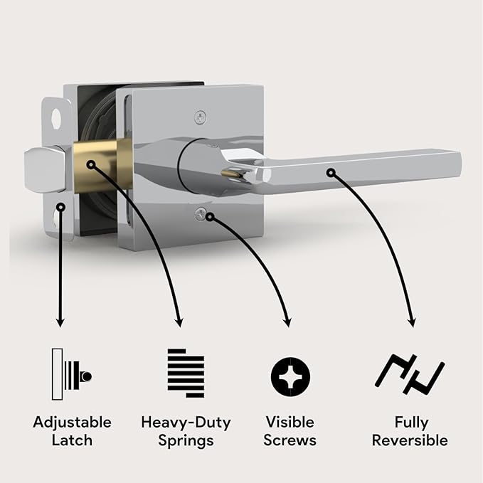 Mega Handles Prime Passage Lever Door Handle for Closet or French Doors, Single Side Door Levers, Fits All Standard Door Sizes, Covered Screws Included - Polished Chrome (1 Pack) 5"