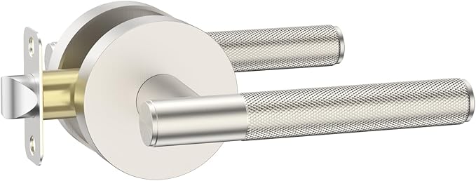Amerdeco 1 Pack Brushed Satin Nickel Passage Knurled Door Handles, Heavy Duty Non-Locking Door Lever for Hall, Closet, Office Area, Shopping Malls AM0016