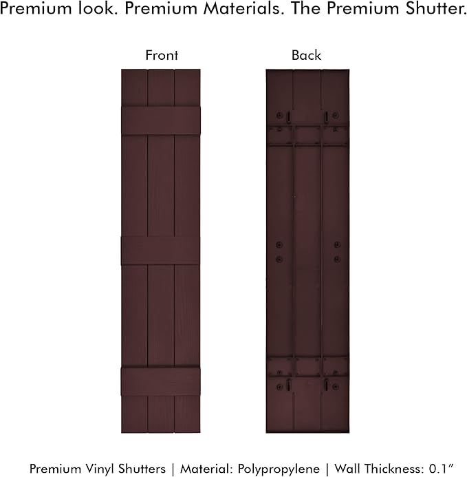 Board & Batten Vinyl Shutters (1 Pair) | 11"x55" (3-Board) - Dark Cherry Mocha | Exterior Window Shutters | Includes Mounting Hardware | Simple Installation | Made in USA
