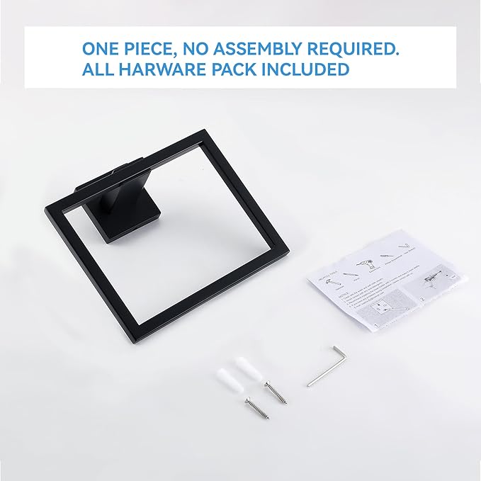 LANC Hand Towel Holder for Bathroom Wall Mount Matte Black Square Hand Towel Rings for Bathroom Hardware Accessories Kitchen Toilet SUS 304 Stainless Steel Shower Towel Hanger Racks, A8896MB