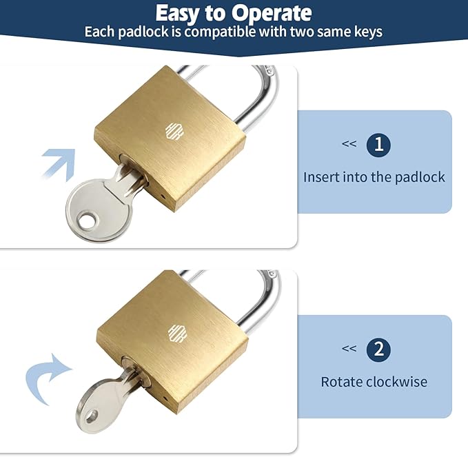 HOX 12-Pack Keyed Padlock, Waterproof and Rustproof, Solid Brass Lock with 1-1/4" Wide Body, Padlock with Keys for Storage Unit, Sheds, Garages and Fence