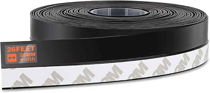26 Feet Silicone Seal Strip, Weather Stripping Seal Tape for Door, Window & Shower Glass Gaps (Black, 25MM)