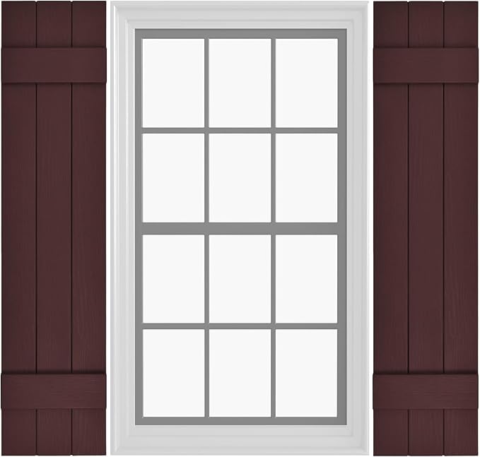 Board & Batten Vinyl Shutters (1 Pair) | 11"x47" (3-Board) - Dark Cherry Mocha | Exterior Window Shutters | Includes Mounting Hardware | Simple Installation | Made in USA