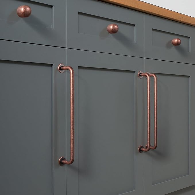 Goo-Ki 6 Pack Antique Copper Cabinet Pull Dark Copper Drawer Handles, 7.56 inch(192mm) c-c Solid Vintage Copper Bar Pulls Red Bronze Kitchen Hardware for Dresser Wardrobe Cupboard, 9338AC-192