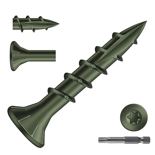 #8 x 1 Inch Deck Screws (215Pcs) 1lb. Exterior Wood Screws. Carbon Steel, Green, Flat Head, Rust Resistant epoxy Coated, with T25 Star Bit