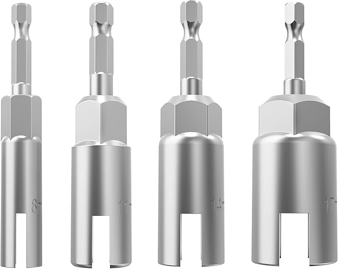 4 Pack 1/4" Hex Shank,Power Wing Nut Driver Set,Slot Wing nuts Drill Bit Socket Wrenches Tools Set, Drills Bits for Panel Nuts screws eye C hook bolt (4 Pack 4 Size (8mm,11mm,14mm,17mm))