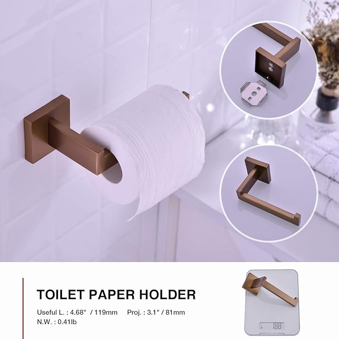TRUSTMI Contemporary 5-Pieces Bathroom Hardware Set Towel Bar Robe Hook Toilet Roll Paper Holder, SUS 304 Stainless Steel Wall Mounted, Brushed Rose Gold