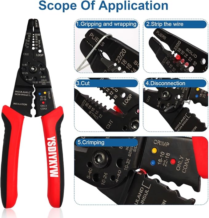 Wire Stripper, 3rd Generation Wire CrimpingTool, 8IN Professional Wire Strippers Cutter for Stripping, Cutting, Sharpening, Cable Cutting from 10-22 AWG
