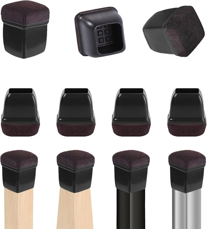 Ezprotekt 24 Pcs Extra Small Square Chair Leg Floor Protectors, Silicone Felt Furniture Pads, Dining Table Leg Caps Covers Protectors for Hardwood Floors No Scratches (S Fit: 0.55" - 0.75", Black)