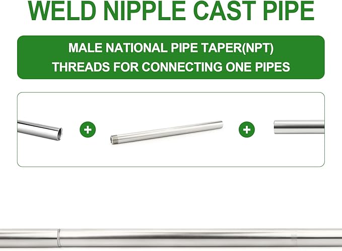 TAISHER 2PCS 304 Stainless Steel Pipe Fittings, 3/8" NPT Male Threaded, 16" Length Weld Nipple Cast Pipe