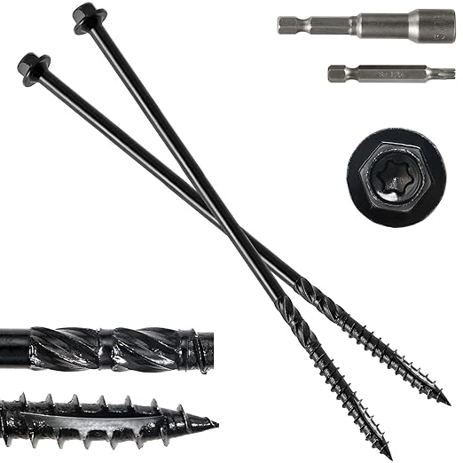 #14 x 10 Wood Structural Screws100 Pack Hex Head Lag Screws, Rust Resistant Timber Screws for Timber/Log/Landscaping Wood (Black)