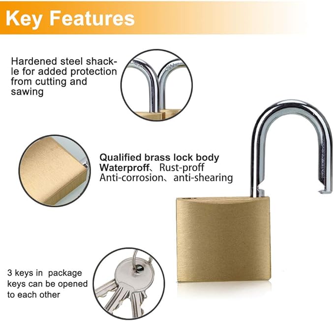 ABRAFOX Solid Brass Same Keyed Padlock Keyed Alike locks-40mm-3pack