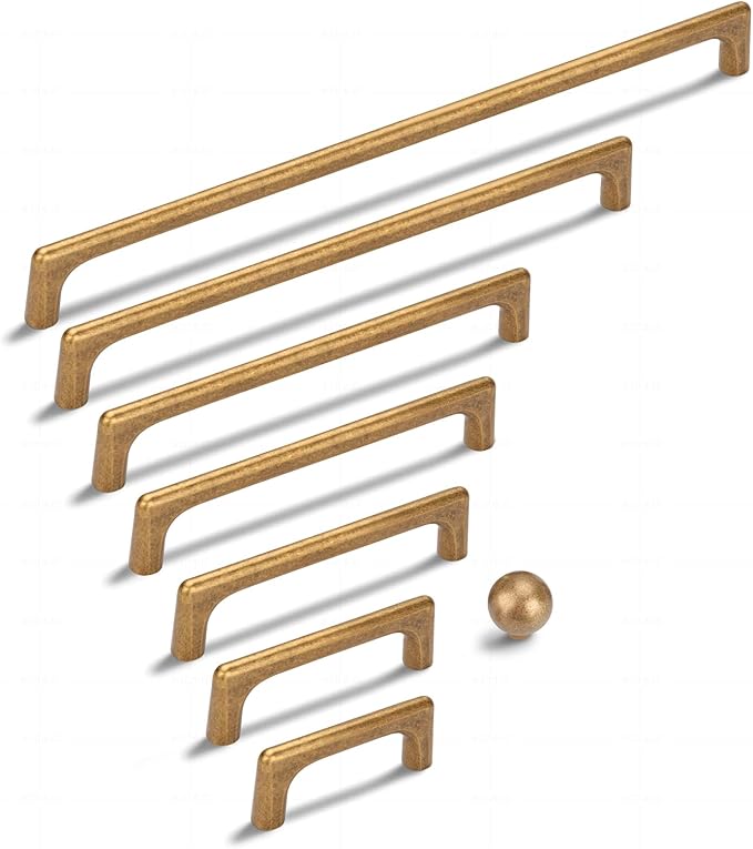 5 Pack 5 Inch(128mm) Hole Center Modern Antique Brass Cabinet Pull Handle Timeless Vanity Drawer Pull Handle Classic Cabinet Hardware for Kitchen Dresser Bathroom, Screws Included, A-Brass(5x5)