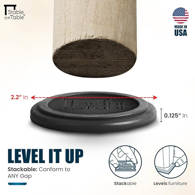 Stable The Table-12 Pack-Walnut Round, Furniture Leveler & Riser, Anti-Slip Sofa Gripper for Hardwood Floors, Floor Protector, Stacking Furniture Pad, Bed, Desk, Couch & Table Stabilizer, Made in USA
