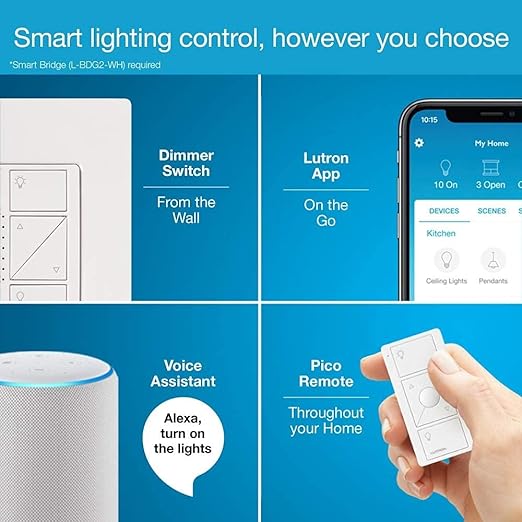 Lutron Caseta Original Smart Dimmer Switch (Lutron Smart Hub Required), for LED Lights, 150 Watt, Single-Pole/3-Way, No Neutral Required, PD-6WCL-LA, Light Almond, 3 Pack