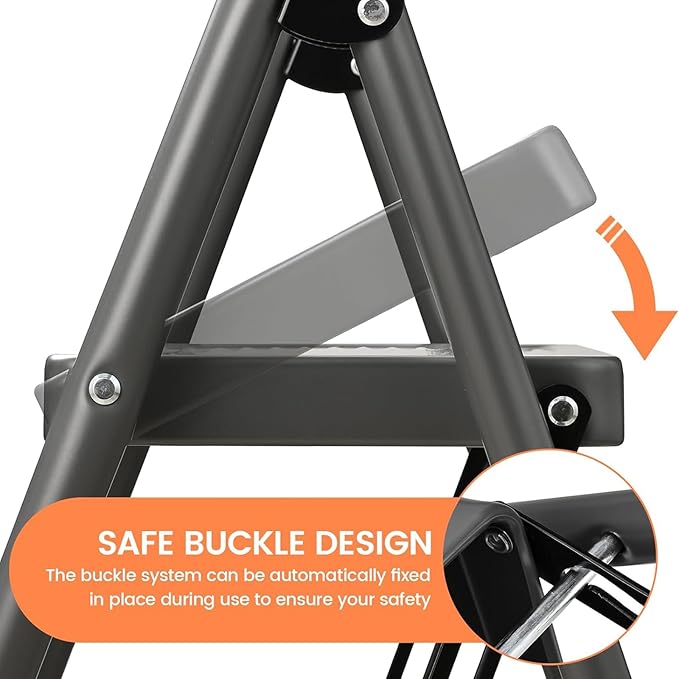 Step Stool for Adults,2 Step Ladder Folding 330lbs Anti Slip Step Stool,Foldable Ergonomic 2 Steel Stool with Wide Pedal for Home, Kitchen, Office (Gray)