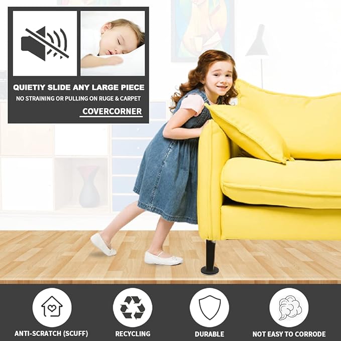 Furniture Sliders for Hardwood Floors 16 PCS - 3 1/2 inch Sliders for Moving Furniture – Felt Furniture Pads for Hardwood Floors