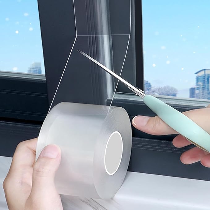 Transparent Window Weather Sealing Tape 2 Inch x 16.5 FT Weather Stripping Residue-Free Clear Window Insulation Tape for Doors Windows and Shower Glass Gaps (2 in * 16.5 FT)