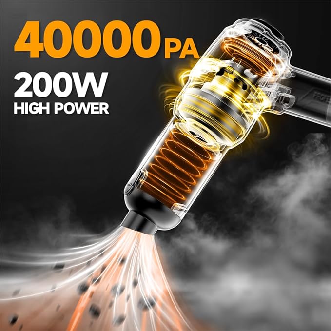 Handheld Car Vacuum Cordless, Portable Cars Vacuum Cleaner with 40000Pa High Power & Suction, Powerful 4-in-1 Hand Held Air Duster Fast Cleaning for Car,Home,Office,Pet Hair (Yellow)