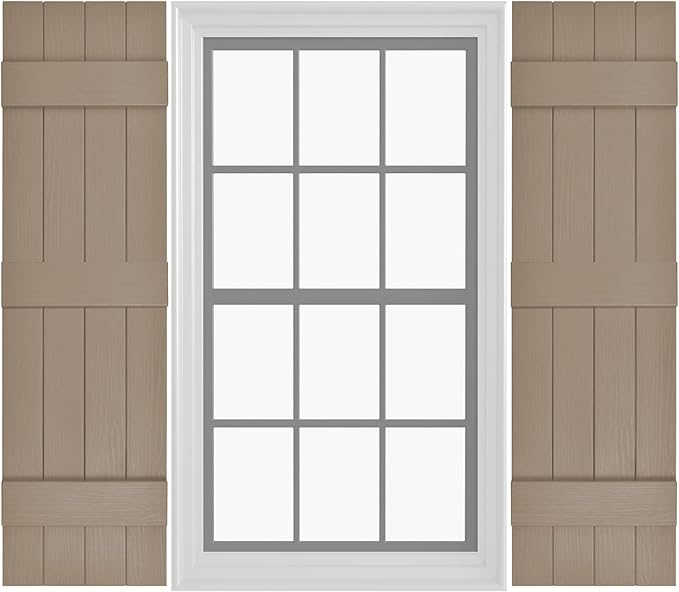 Board & Batten Vinyl Shutters (1 Pair) | 14.5"x63" (4-Board) - Coastal Sand Dune | Exterior Window Shutters | Includes Mounting Hardware | Simple Installation | Made in USA