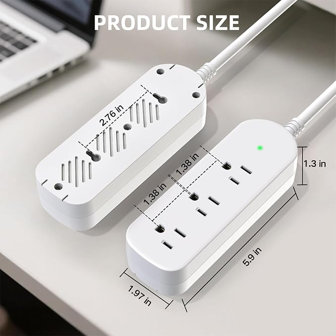 Surge Protector Power Strip, KPQ IPX6 Grade Waterproof Outdoor/Indoor Power Strip Weatherproof with 3 AC Outlets, 5FT Extension Cord, Wall Mountable for Home, Office, Camping-White