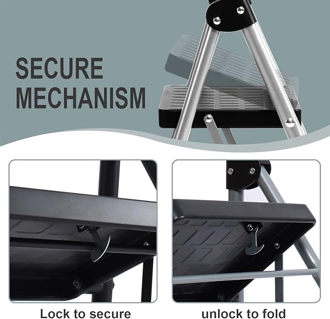 4-Step Ladders Folding Step Stool with Anti Slip Pedal and Handgrip Portable Sturdy Ladder for Home & Office 330 Lbs Silver Grey