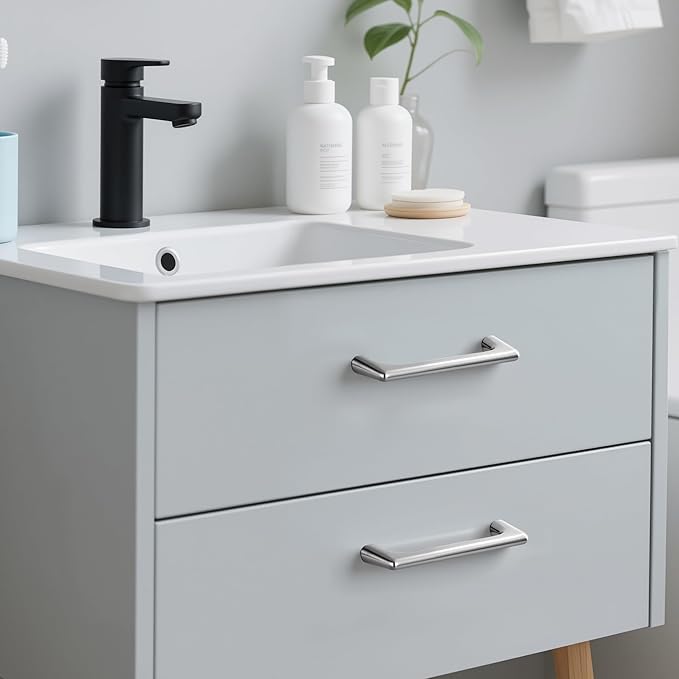 10 Pack 3.75 Inch(96mm) Hole Center Modern Brushed Satin Nickel Cabinet Pull Handle Timeless Vanity Drawer Pull Handle Classic Cabinet Hardware for Kitchen Bathroom, Screws Included, Nickel-B(3.75x10)