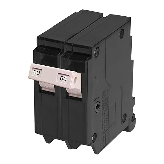 60 Amp 2-Pole Circuit Breaker, Type 3/4-Inch Plug-On Molded Case Circuit Breaker, 120/240V, Thermal Magnetic, 10-Yr Warranty