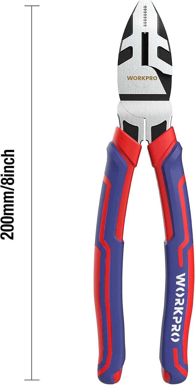 WORKPRO 8-Inch Linesman Pliers in CRV Steel for Twisting and Cutting Wires, Clamping Screws