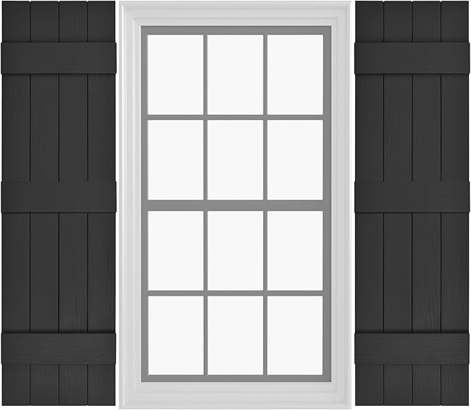Board & Batten Vinyl Shutters (1 Pair) | 14.5"x55" (4-Board) - Black Cosmos/Paintable | Exterior Window Shutters | Includes Mounting Hardware | Simple Installation | Made in USA