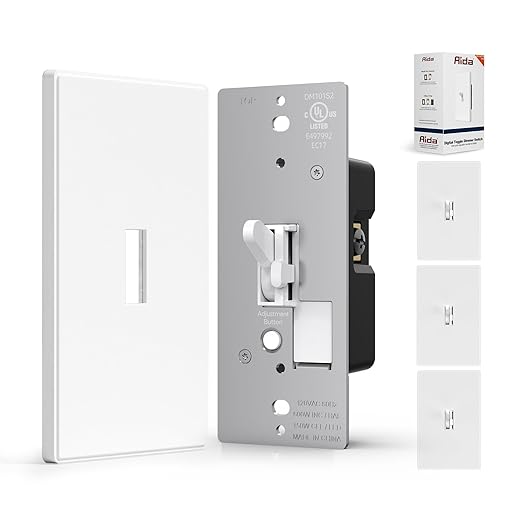 AIDA Digital Toggle Dimmer Switch for Dimmable LED, CFL & Incandescent Bulbs, Single Pole/3-Way, Screwless Wall Plate Included, UL Listed, No Neutral Wire Needed, Matte White (4 Pack)
